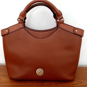 Elegant Brown Leather Handbag By Anne Klein